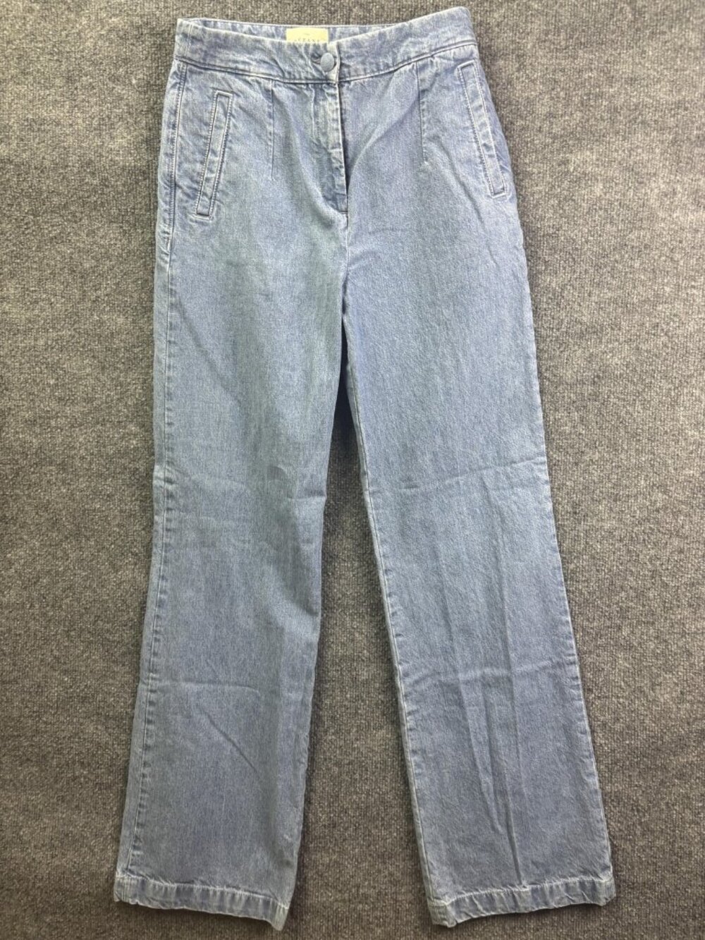 Sezane Straight Martin Jeans Womens‎ 36 Light Wash Blue High Rise Pleated Denim